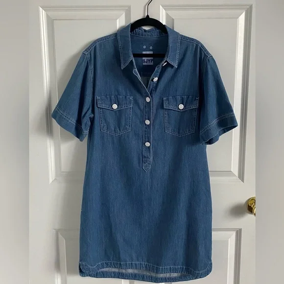 sjyp denim dress SHEIN SXY Zipper Front Split Hem Belted Overall Denim Dress